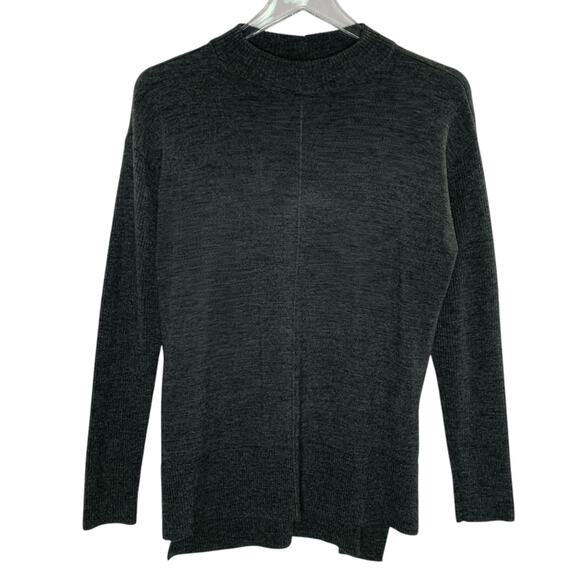 Talbots L Petite Gray Merino Wool Mock Neck Sweater Ribbed Sleeves Capsule - Picture 1 of 8